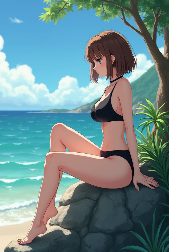Browsing Caution　(Highest quality:1.5, High resolution, 超High resolution, 4K, Detailed lighting, Shaders), Browsing Caution Misaka Mikoto,　{alone}++ short hair　Brown Hair　Brown eyes　Cool face　White thong bikini　Realistic sun rays　 Beautiful beaches　Super fatty muscle　Muscular　Beautiful ass　Beautiful back　Sweat　Oblique angle from behind　Stick your butt out　On all fours　　Wet crotch　Flowing body fluids　　　Completely naked　topless　Beautiful beach
