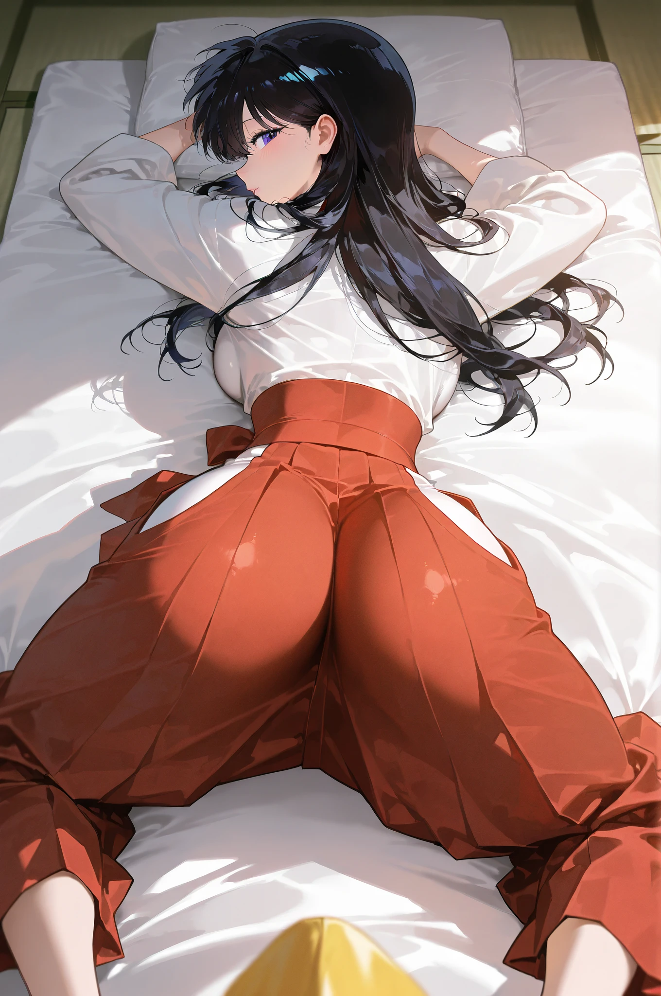 Fully naked body))、ponytail,,Black Hair,Side Lock,Red eyes,amount,Hair Ribbon,,Lady,1 Girl,alone,White Background, ((Put your arms behind your back)), mature, One human girl, ((is crying)),((Watery eye))、 Open your mouth a little, Medium chest, Highly detailed skin, On the bed, (((Fully naked body)))、(((Sleeping girl)))、、((Wide-open legs))、(((positive)))、(Buttの全景),From below、((Get on all fours))、Butt、(((Enter from behind)))