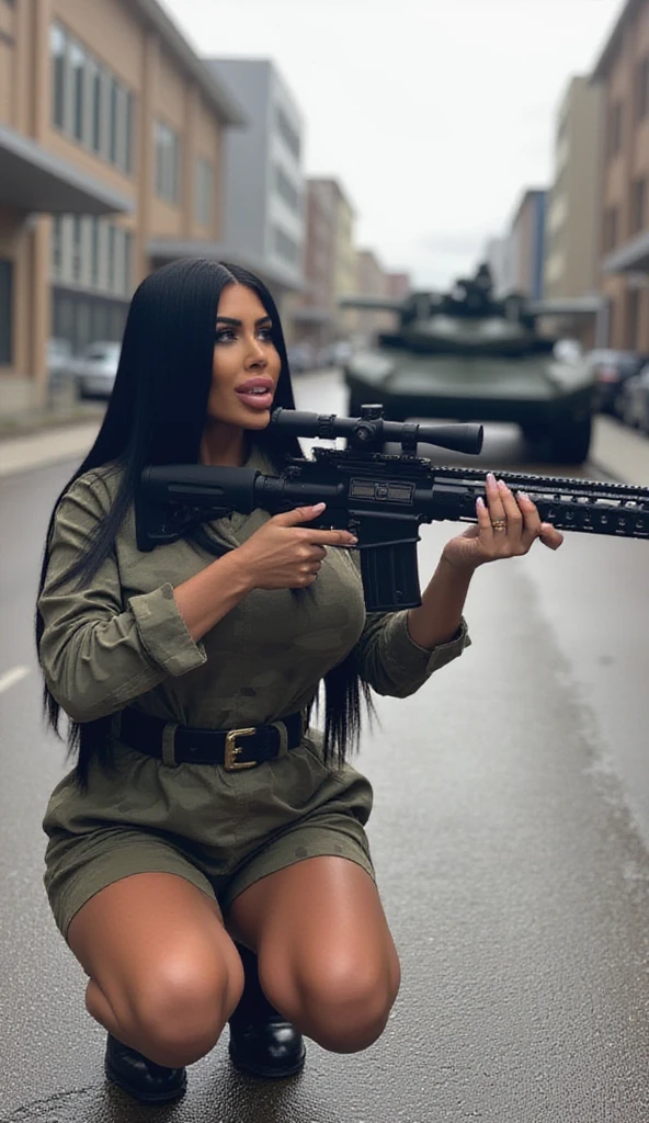 (masterpiece, best quality:1.2), ultra-detailed, woman in sexy army uniform leaning over on ArmyTank, (realistic:1.5), <lora:Valencia_v1.1:0.6> <lora:EdobArmyTanks_v1.0:0.6>