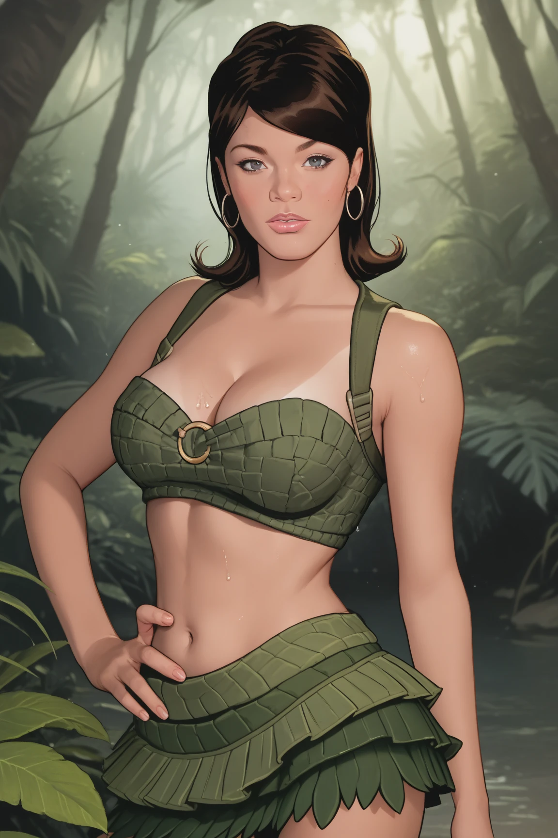 Arte similar Jonh Buscema,1garota,cabelos longos ondulados,cabelos ruivos,olhos verdes, tenista, super realista, middlebreasts, roupas de tenista feminina, olhar sedutor, postura sensual, 4K分辨率, Lotes Cameltoe, lotes de dedo de camelo, Sentido Superior, pelos ruivos, Holding a tennis racket in your hands