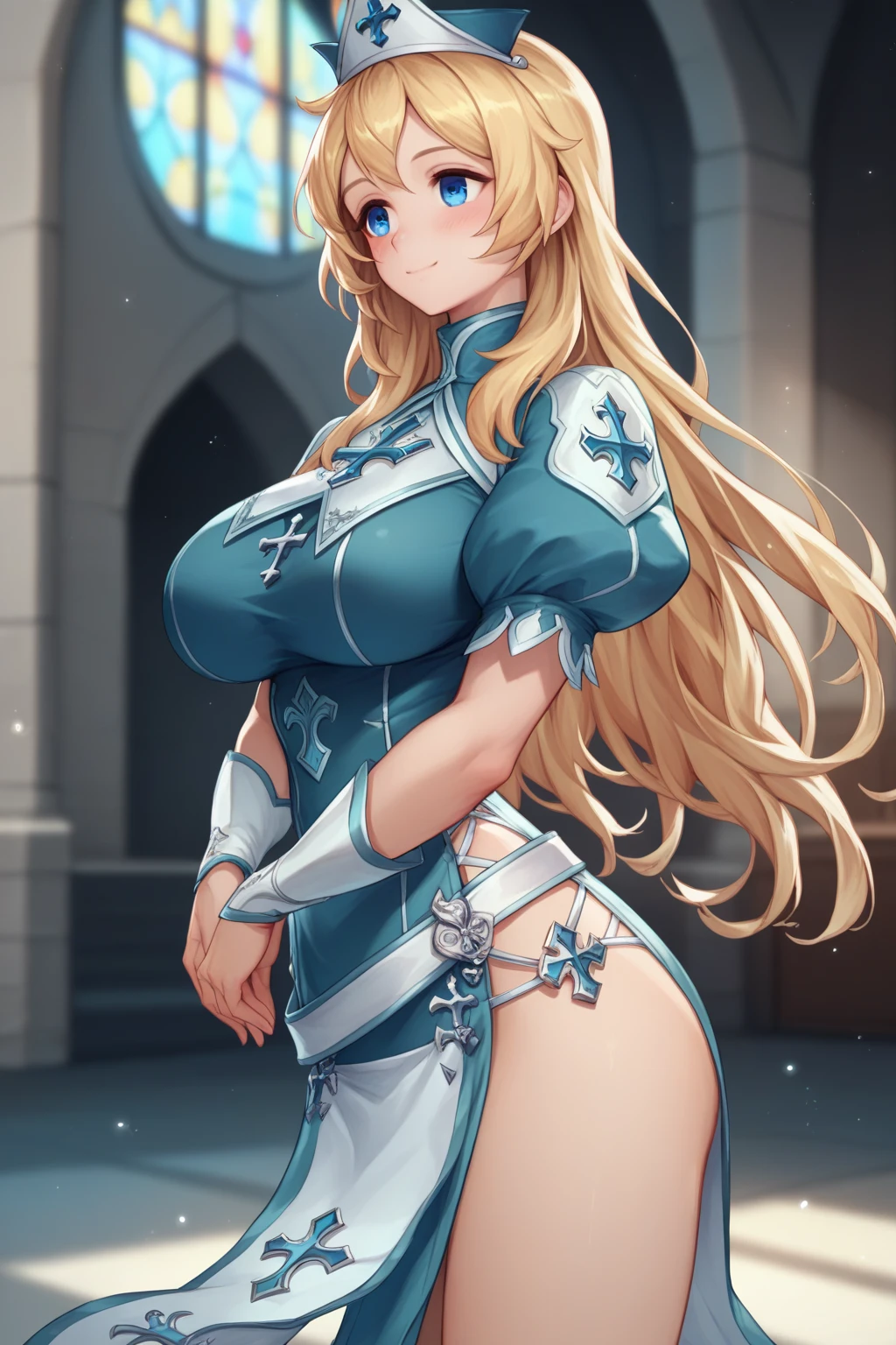 top-quality、ultra-detailliert、独奏、One Woman、elvish、ultra gigantic tits、a blond、The long-haired、Clothes sheer、(((Areola Chiller)))、(((transparent high leg armor)))、((in the water of the waterfall))、A beautiful Blue eyes、