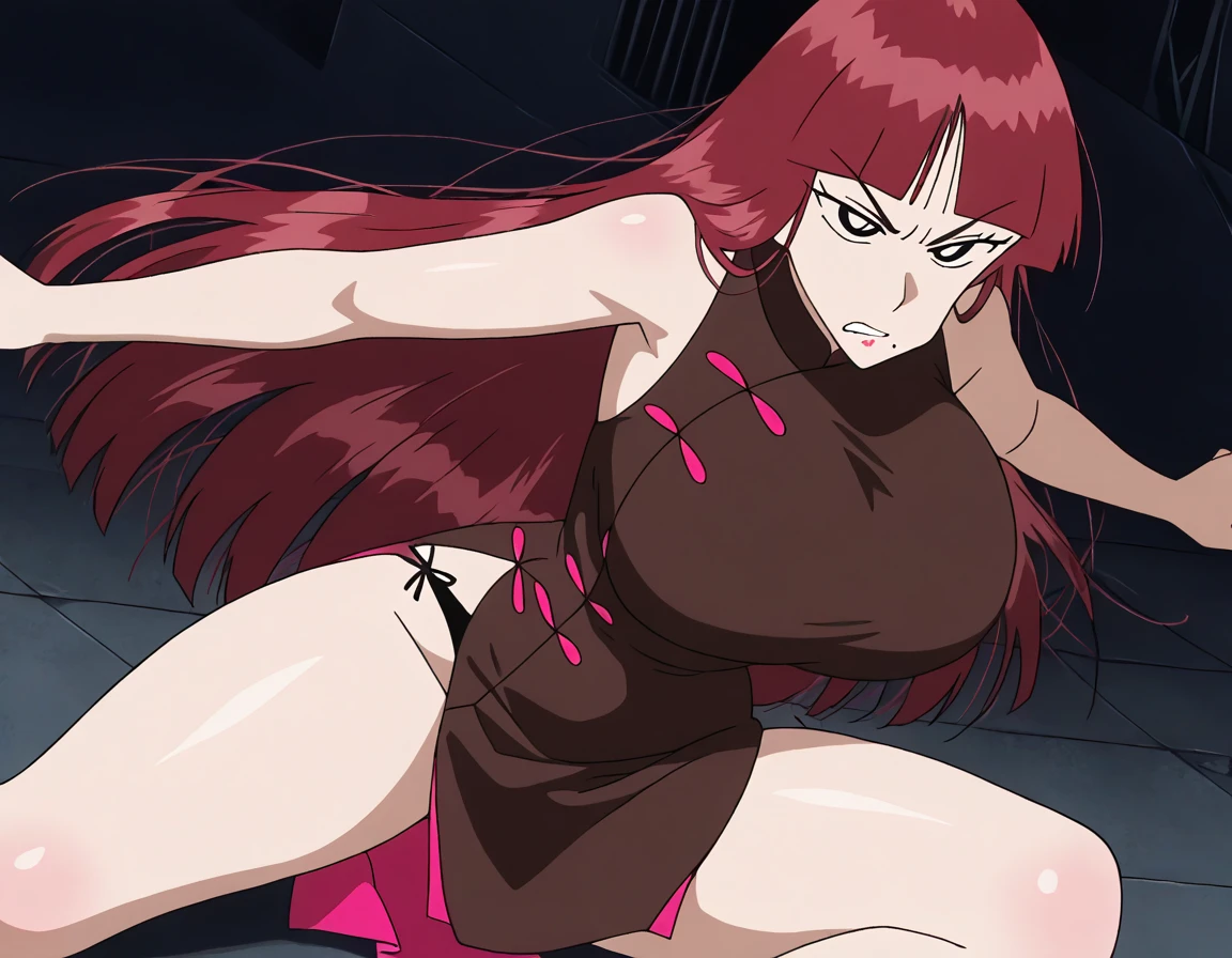 High resolution, Highschool Dxd, Raynare 1girl, ((bimbo))), long  blond hair, blue eyes, erotic smile face, sexy face, puffy lips, painted lips, thick lips, wide hips, thick thighs, thick hourglass figure, busty, enormous Natural breasts, shiny skin, oily skin, hot pants, white top, gym, revealing cleavage, sweat, tall, legs, breasts posing, 