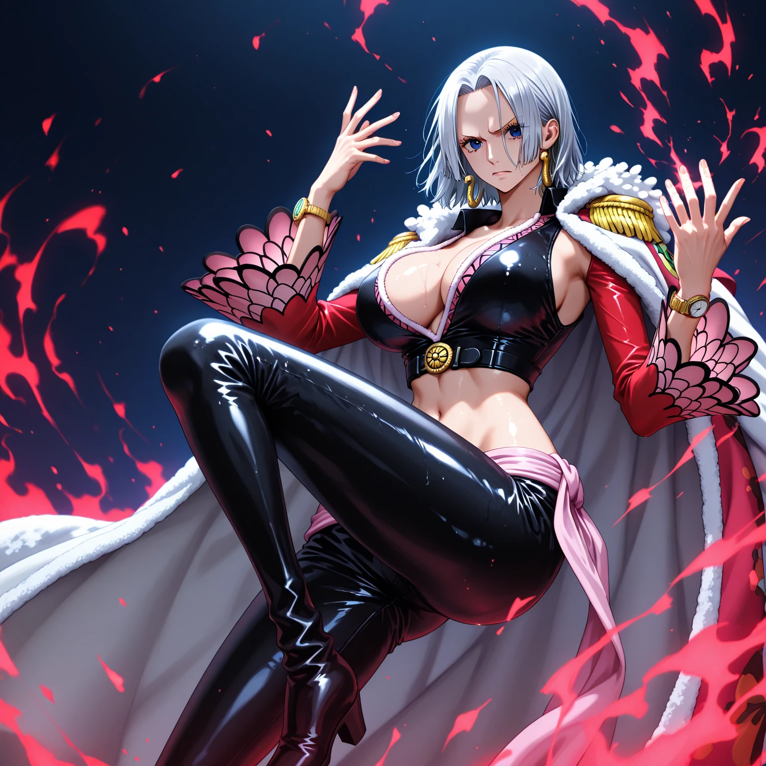 a close up of a woman in a bikini top with a cell phone, holy cyborg necromancer girl, anime character; full body art, shalltear from overlord, cyborg - girl with silver hair, perfect anime cyborg woman, portrait of a cyborg queen, ahegao, beautiful cyborg priestess, biomechanical oppai, afrofuturism anime