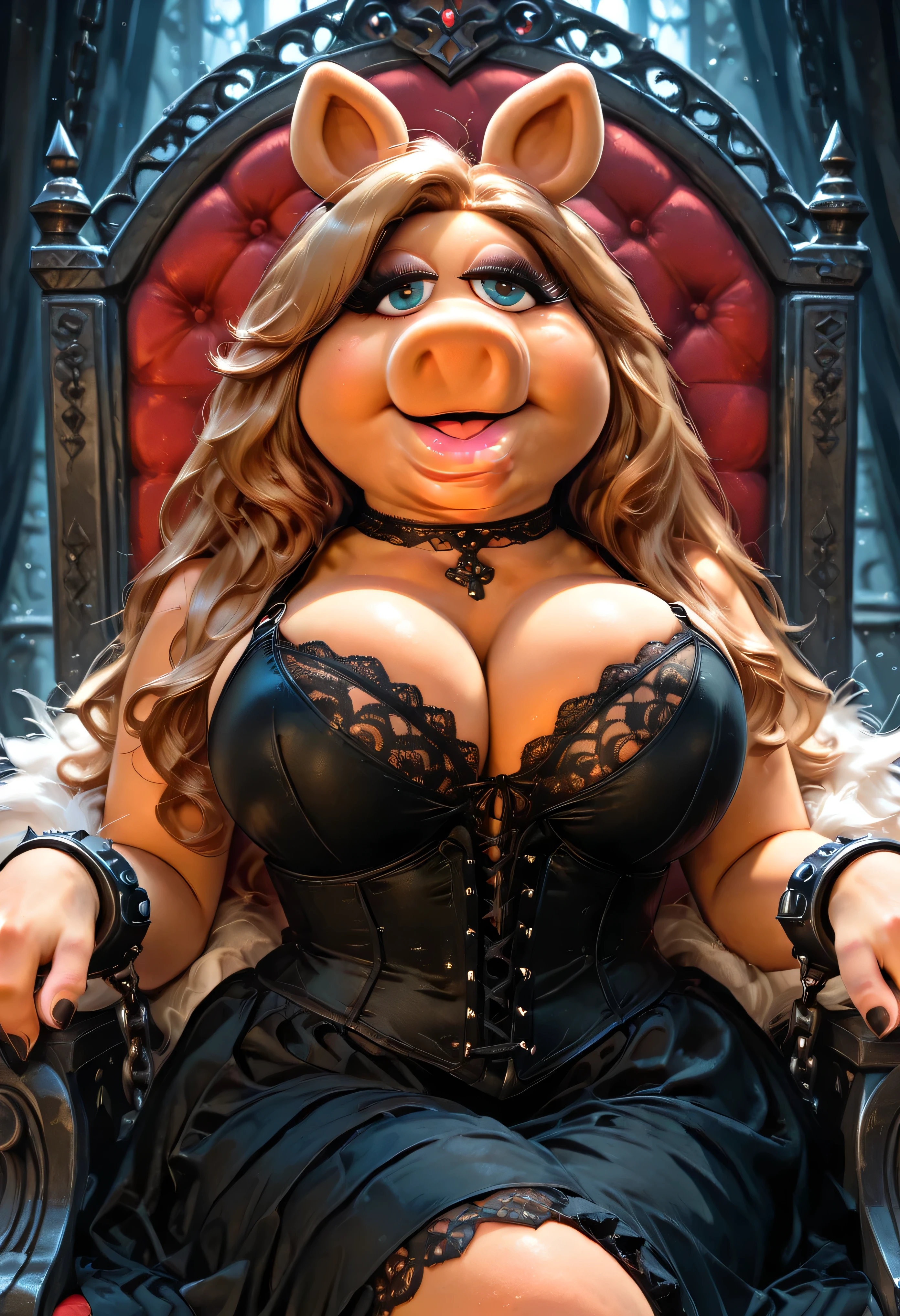 masterpiece, best quality, ultra high res, ultra-detailed, outside in a crowded public alley, night, beautiful night city landscape, bowsette, blonde hair, solo (gigantic tits and giant cleavage: 1.4), hairy pubic hair, popen mink fur coat, erotic black lingerie, lace-trimmed black stockings, lace-trimmed black garter belt, black high heels, looking at the viewer with a seductive expression, pleasure face, erotic face, moaning, beautiful makeup with black eyeliner and red lipstick, shiny skin, (bowsette is squatting with her legs sprad wide while giving a fellatio with her tongue to a huge cock from a glory hole with lots of cum and with horny erotic face: 1.6), (bottom close pussy photo: 1.5)