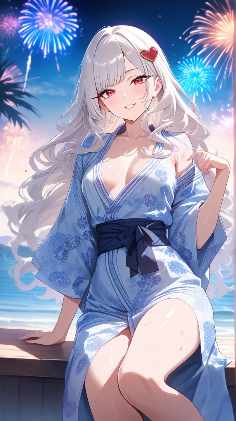 (Best quality,4K,8K,High resolution,Masterpiece:1.2),Super detailed,(Actual, Realistic),highly detailed, top quality, soft skin,Portrait,
break,
((clear blue eyes:1.2)),smiling eyes,beautiful eyelashes,beautiful lower eyelashes,
break,
((Beautiful and shiny silver hair:1.3)),A dazzling smile, a bursting smile, an open mouth laugh,
break,
very happily,
break,
((beautiful aloha shirt:1.3)),((wearing a beautiful bikini inside:1.3)),
break,
((beautiful night sky:1.3))