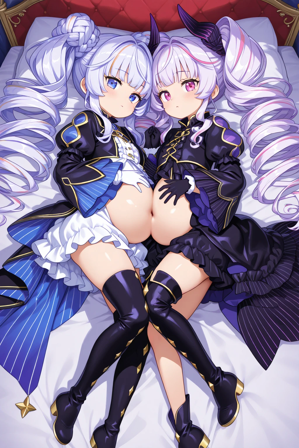 (8K, Highest quality, masterpiece:1.2),\(eye\),(\(Garment Details\)\),(Huge boobs) ,高画質CG Unity 8K ファイルサイズが大きい,Very detailed,High resolution,美しいeye,Ray Tracing,Dramatic Shadows,finely,Hyper Detail,(1 girl:1.3),(alone),Long Hair、wear(Cosplay_,Very cute black and purple lingerie with frills,Short skirt),blush、Thick thighs、((eyeに見えるパンティー))、((Black panties))、Knee socks、Two-dimensional woman、(((Squat)))、((Face forward and spread your legs wide))、Simple Background、たくさんSweatをかく、((vapor,Sweat、Vulgarity))