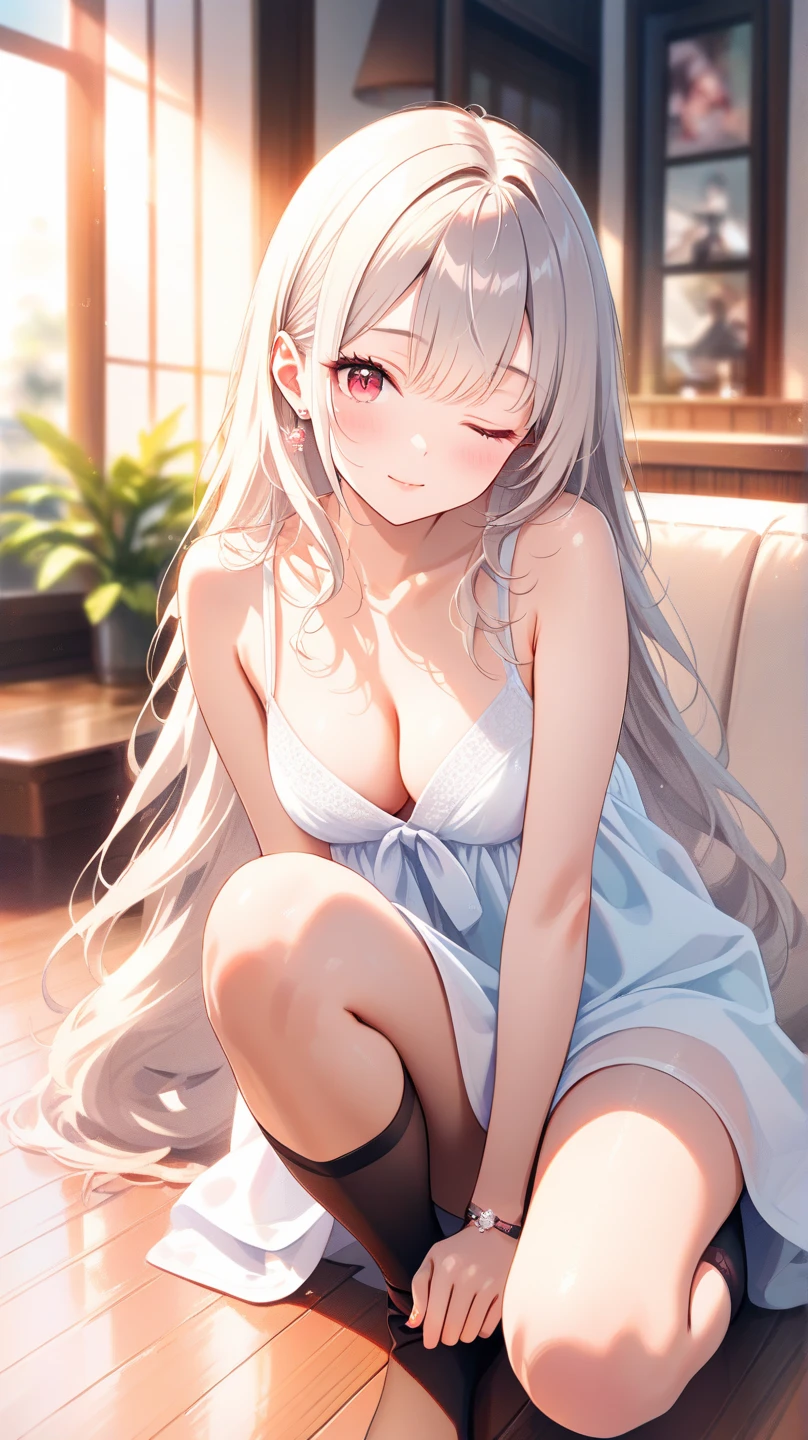 ((Top quality)), ((masterpiece)), (details), High resolution, super detailed, very detailed CG Unity 8k wallpaper, real, photorealistic, Beautiful fine face, detailed face. Pale skin, realistic shining skin. Detailed fabric texture, detailed hair texture. (Eyes with attention to beautiful details: 1.5), (Small hand), ((perfect hand)). Slim legs, detailed legs. ((Perfect Anatomy)). Perfect lighting. Break A fox girl,age:20 (Silver hair:1.3), Bob cut, ((Half smile:1.6)), （fox ears :1.6）,(nine fox tail:1.6), (Slender: 1.1), (Big chest: 1.2), (Big butt: 1.2), (muscular: 1.2) (Pluffy thighs: 1.1) (japanese kimono), ((Nine-tailed fox)), Break ((lerning forward:1.3)),(((hands on knees:1.3)),Background field,