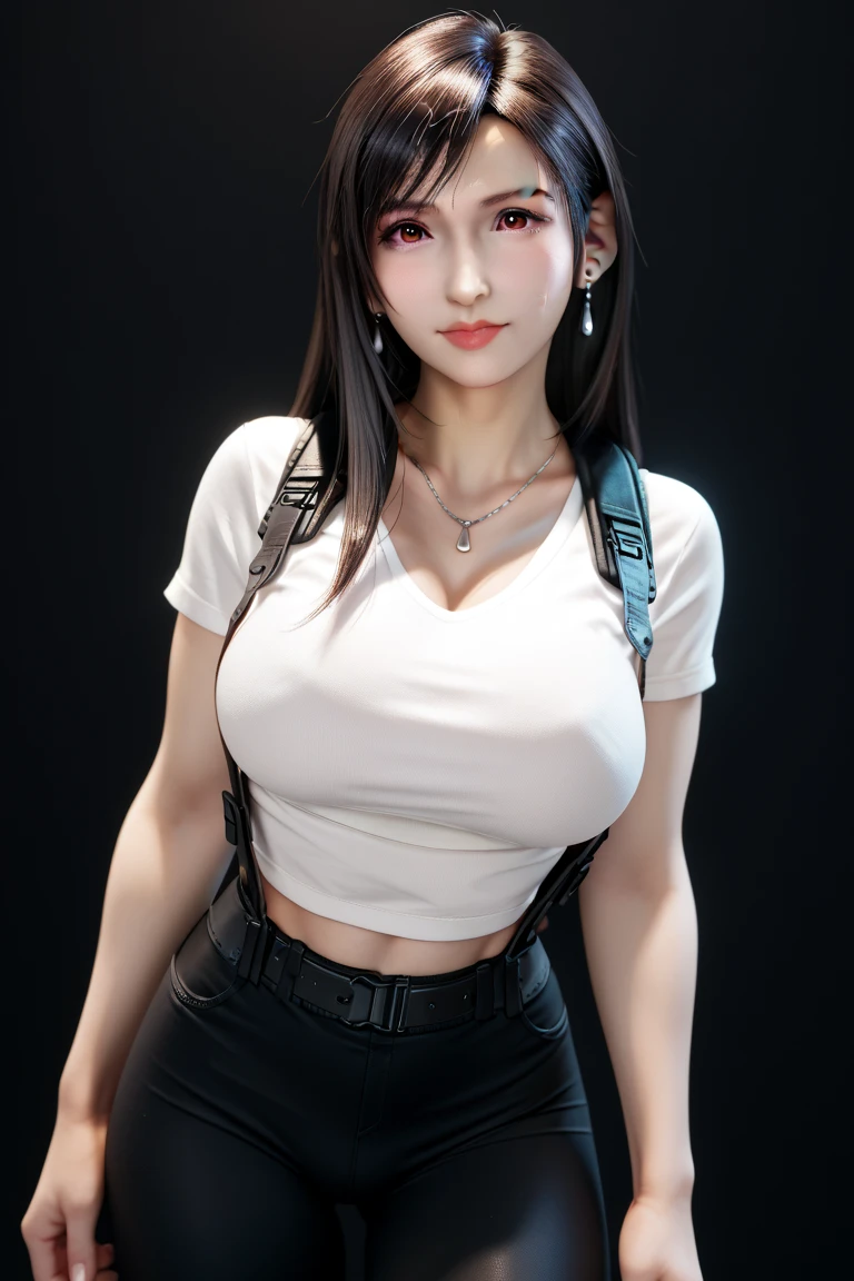 (Realistic: 1.4), 最high quality, Very delicate and beautiful, High resolution,masterpiece, 最high quality, 超High resolution, (Realistic:1.4), Detailed beautiful face, , One girl, Tifa_Lockhart, Final Fantasy VII Remake, Stunning European Women,Cowboy Shot, suspenders, Low rise, Black mini skirt, Black border white tank top, Tense shirt, Black Hair, Long Hair, Sexy Body,Beautiful breasts, Very beautiful and shining eyes,Beautiful feet, So cute, Close-upポトレイト, 柔らかい肌のPerfect Faceを持つ素敵な, Perfect Face, (((Huge breasts))),Tight waist,Chainetter、thigh、In the dungeon,Complete diagram, Shapely hips, 8k resolution,Surreal,Ultra-detailed,high quality, (Huge teardrop chest, Huge breastsの谷間:1.2), Giant tit, Close-up,A broad perspective