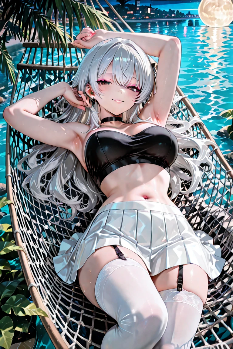 beautiful, masterpiece, best quality, extremely detailed face, perfect lighting, masterpiece, best quality, 1girl, blush, hoshinoswim, ;o, one eyes closed, large breasts, standing, leg up, garden, looking at viewer