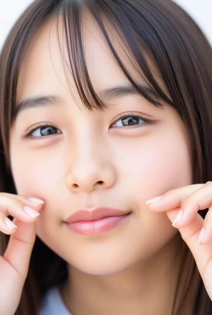 masterpiece High resolution Female student Delicate face Thick eyebrows Deep-set eyelids very cute natural atmosphere boyish 16 years old Shortcuts Dimples Mole Tanuki face Tube top Open your mouth wide Making fun of them