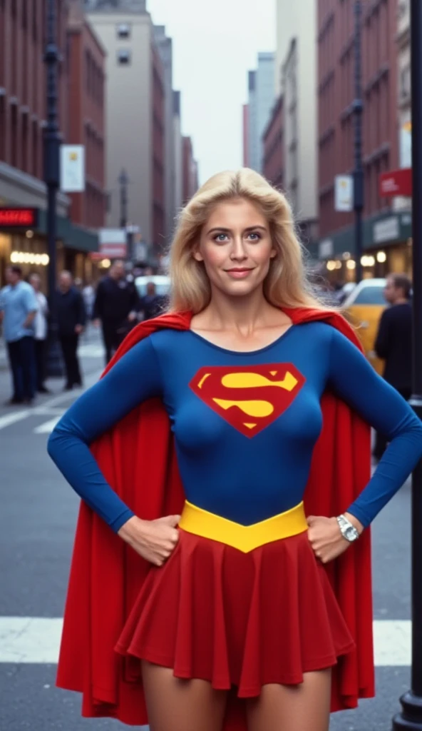 hair bow, BREAK
1940s color photo of young gorgeous arnold schwarzenegger as female superhero, wearing superhero costume with cape, posing on the streets of new york city, retrofuturism, film noir, analog photography, vintage photography, cinematic, low contrast, low-key, flat, high detail hair, (skin pores, skin imperfections), sharp body, highly detailed body, highly detailed face, sharp focus, 8k high definition, insanely detailed, intricate, masterpiece, highest quality, technicolor, film grain, autochrome, Movie still<lyco:backHairBow-07:.7>