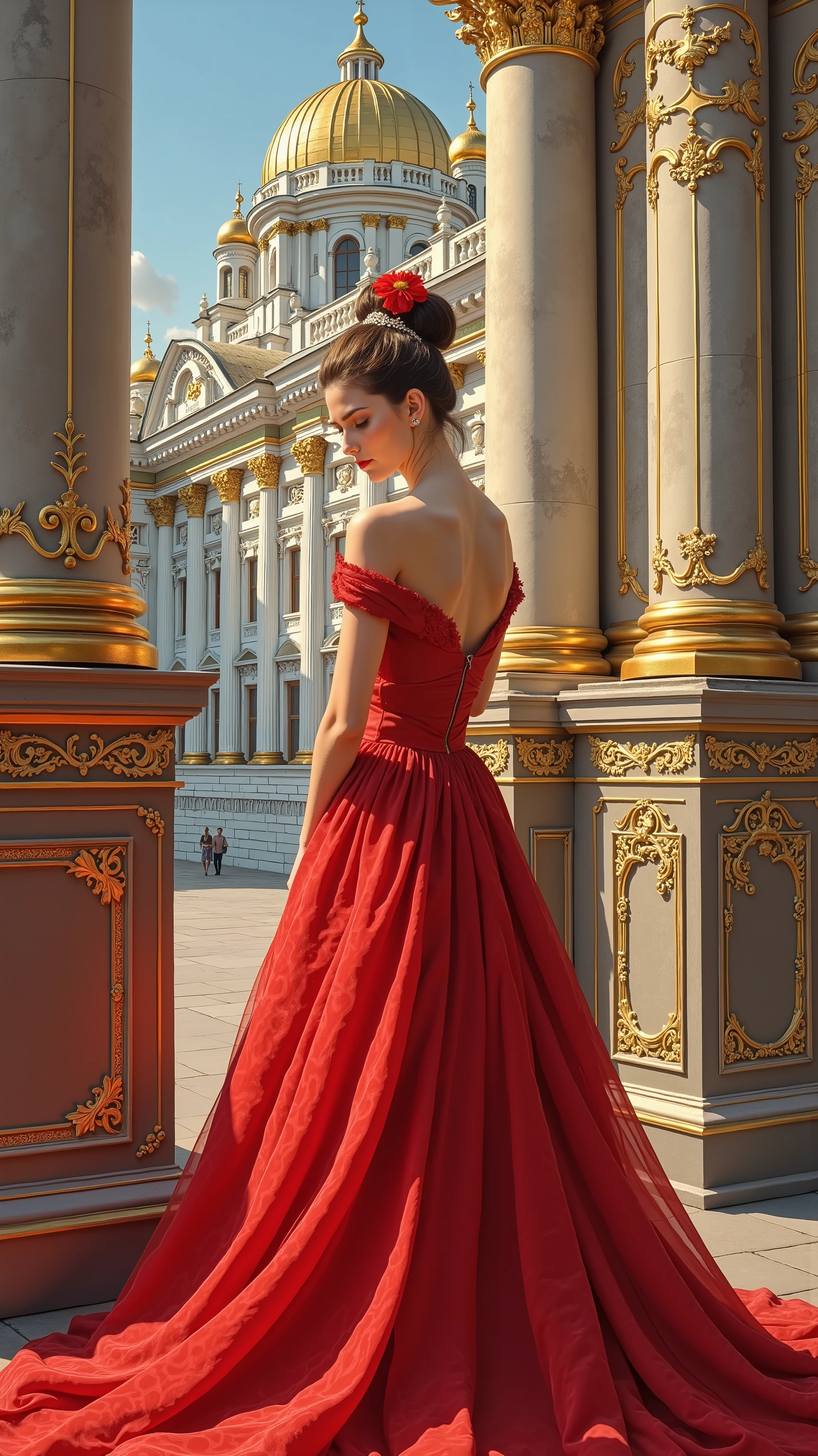 highdefinition image、oil、Moscow, Russia、palace、beautiful woman in a red dress、oilの表現力の美しさ