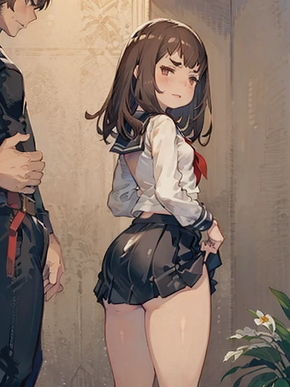 Long black haired girl、２０age、clear、White luxurious lace long slip、In underwear、Sexual violence、fear、resistance、Shyness、Crying face、Standing posture、Men&#39;s Room
