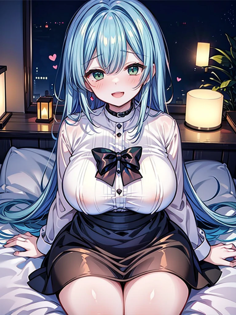 Second Dimension、Adult sister、From above、Upper Body、On all fours、bed、Normal chest、Nipples、Completely naked、Open your mouth、Red cheeks、smile、Green Eyes、desire、Float your heart、Long Hair、Light blue hair、Sweat、Chubby、Thick thighs、Plump、Temptation Dance、Swinging breasts、Nipples、Breast milk、valley、Semen on chest、Completely naked、Sigh、Dark Room、Stand lamp