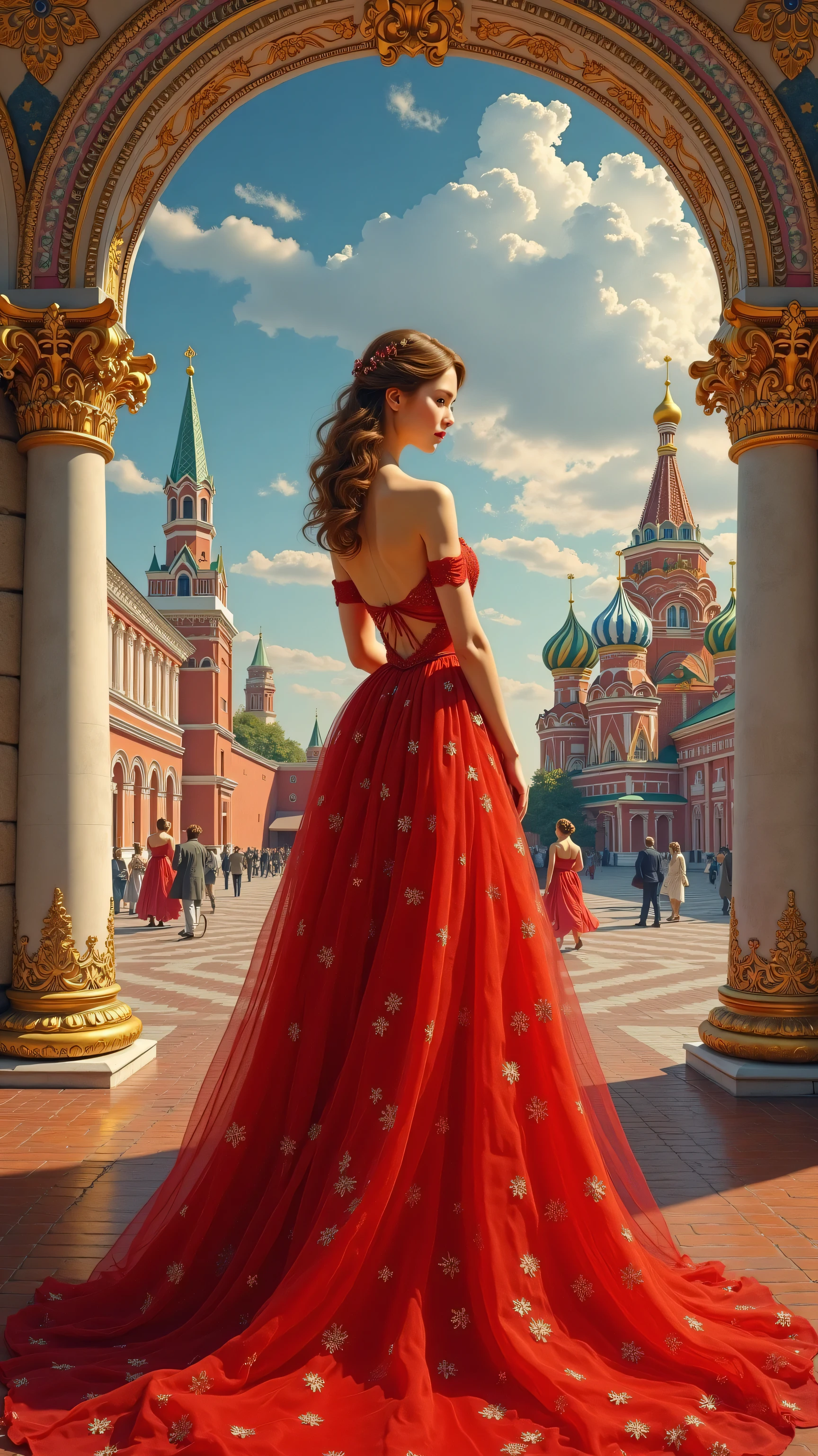 highdefinition image、oil、Moscow, Russia、palace、beautiful woman in a red dress、oilの表現力の美しさ