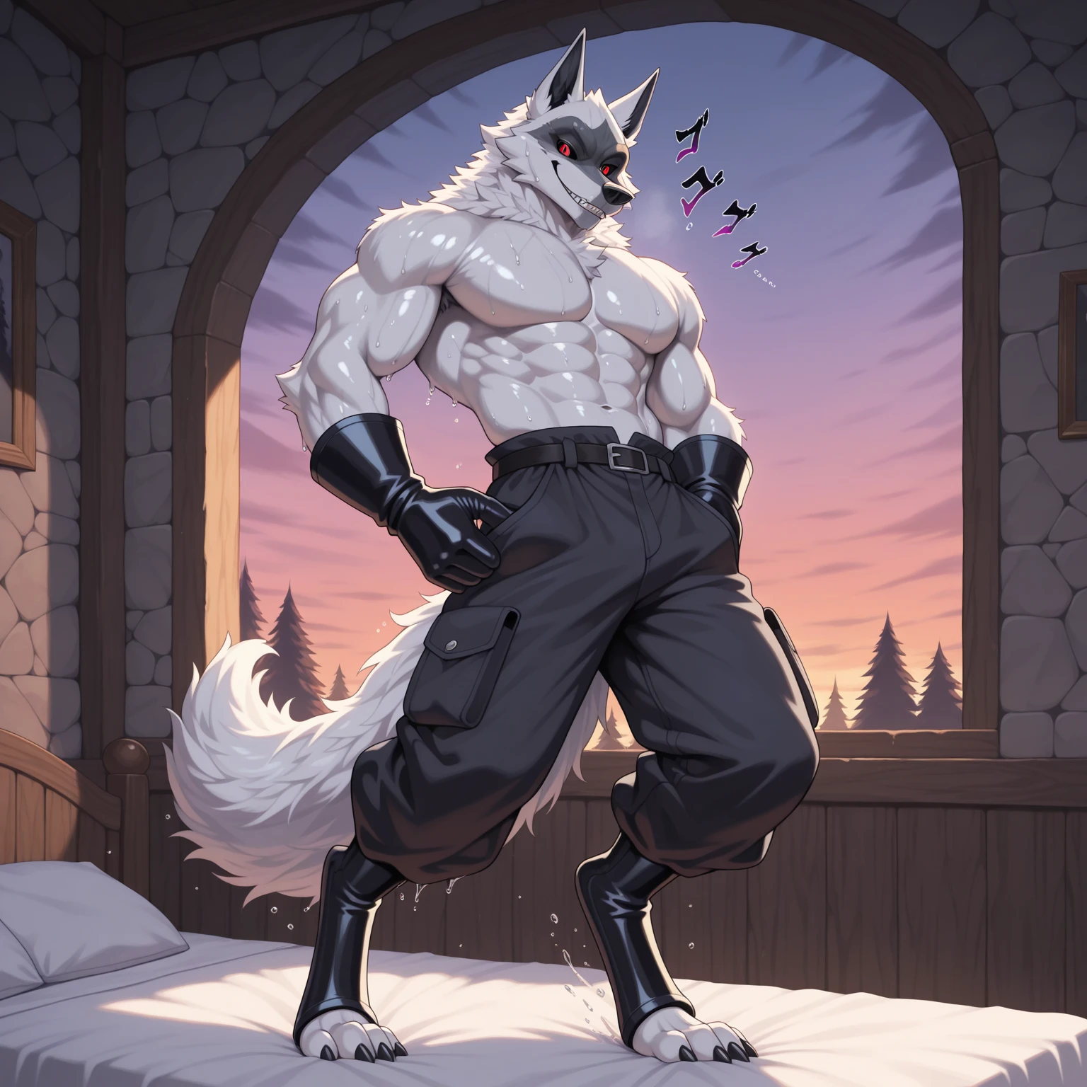 by zixiong, (1 boy), Alone, male people, (white wolf), Bare-chested, Hot body, Muscle tissue, Tough guy, only, sexy for, Handsome boy, AS-Adult, (Detailed blue eyes), (nakeness),(The genitals),(The erection); (tmasterpiece, A high resolution, Best quality at best), 8K, Under the sky,Beast claws,oestrus