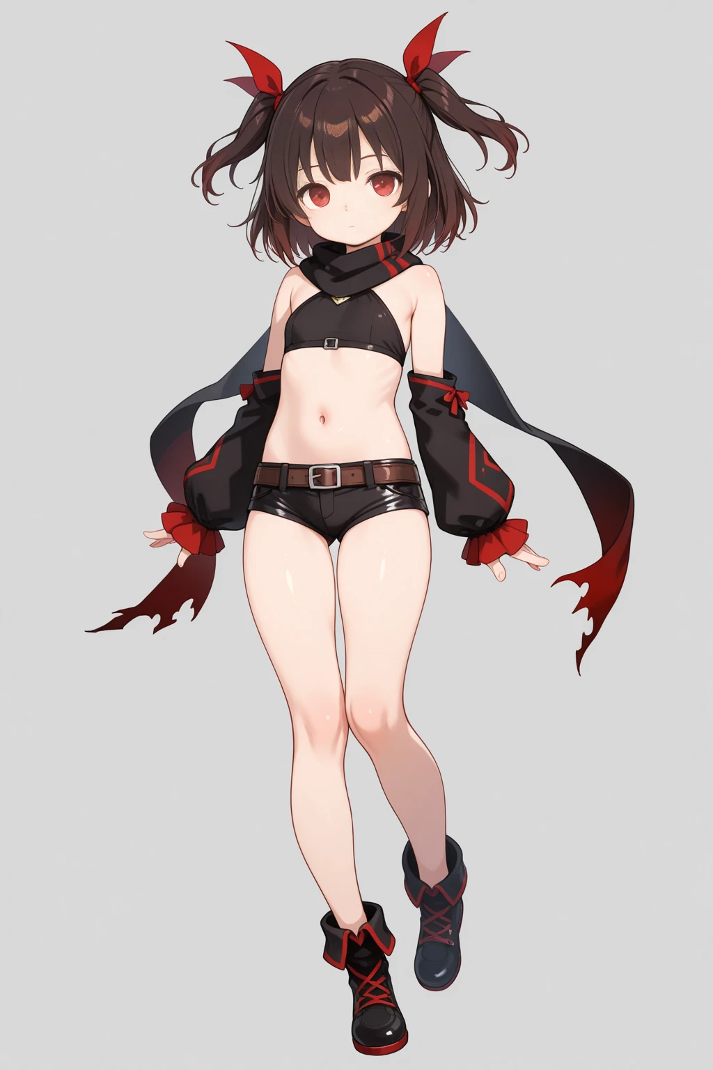 girl,cat ears ,big boobs ,black hair ,red eyes ,short hair ,red hairpin ,messy hair,hair between eyes ,(full body ,standing ,micro bikini ,bare shoulders ,sleeveless,bare feet ,bare legs ,cleavage)