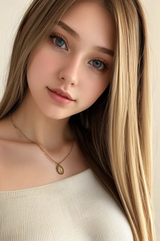 1 girl, 19 years old, alone, long hair, big breasts, looking at the viewer, blonde, bare shoulders, brown eyes, gem, whole body, necklace, off shoulder, sweater, realistic, sexy