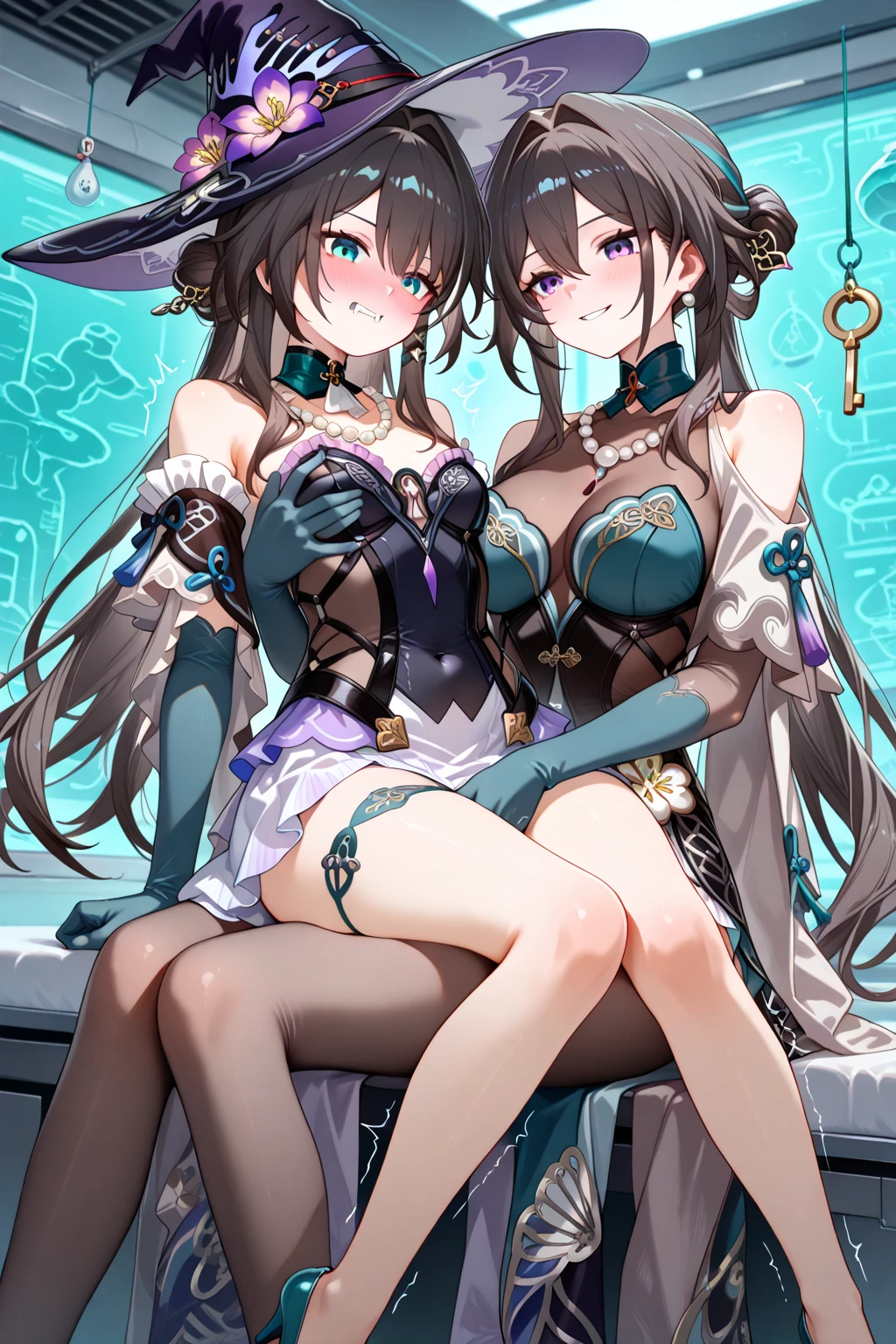 (masterpiece:1.2), best quality,pixiv, soft,
multiple girls, breasts, 2girls, animal ears, hair ornament, erune, yuel (granblue fantasy), smile, bell, long hair, hair bell, one eye closed, looking at viewer, jingle bell, large breasts, red eyes, tail, open mouth, blue eyes, fox ears, hand fan, cleavage, thighhighs, navel, detached sleeves, bangs, fur trim, weapon, folding fan, sword, fox tail, gloves, fang, bare shoulders, fox shadow puppet, ;d, thighs, blush, very long hair, holding, purple hair, simple background, wide sleeves, dual wielding, white hair, bikini, white background
<lora:soft_20230707135603-000018:0.9>