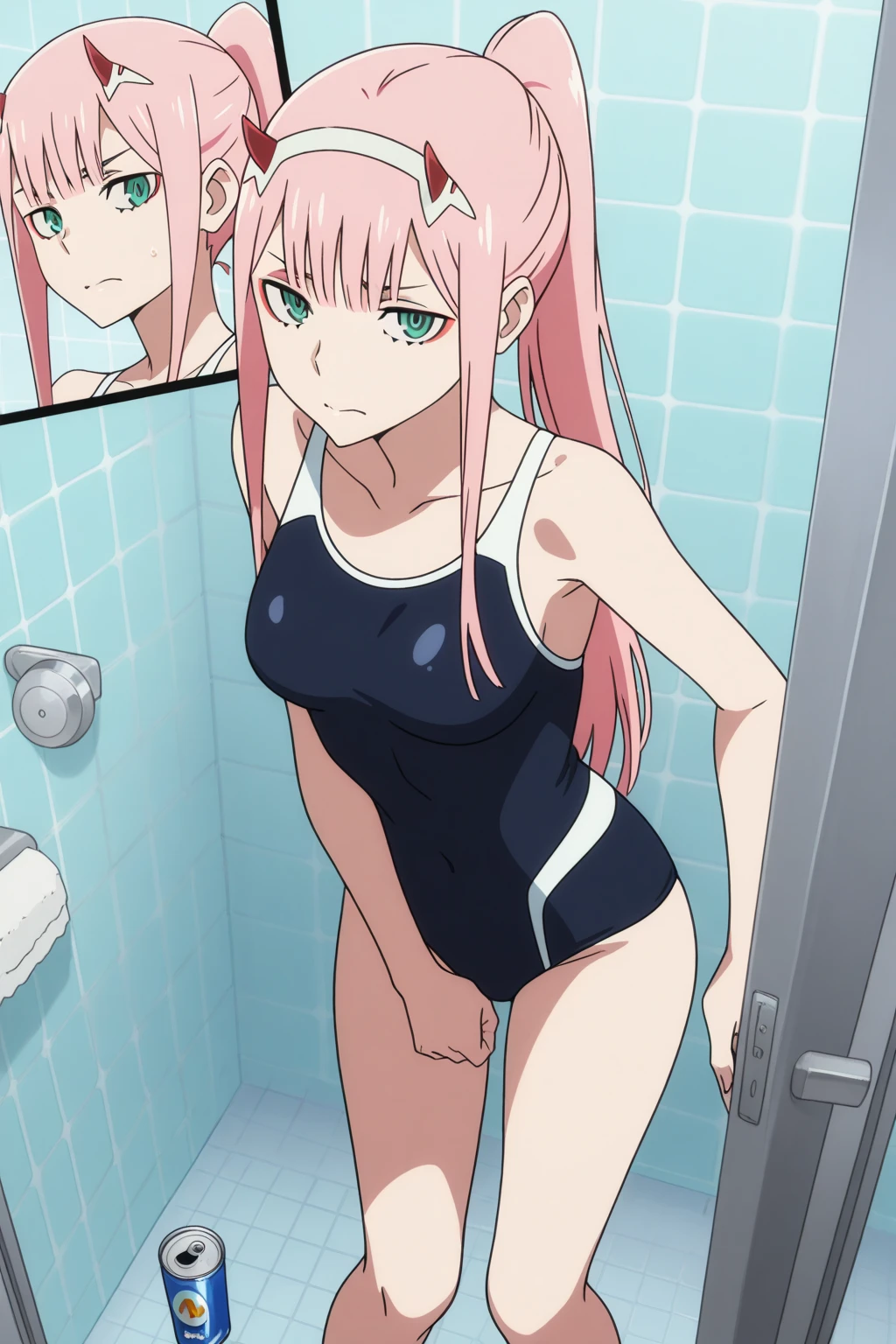 ((Tabletop, Highest quality, High resolution, Pixel perfect,  4K, nsfw)))、(((((Bukkake in the stomach、Surrounded by several men)))))、1 Girl, Beautiful woman、((short hair, Wavy Hair、Pink Hair)), ((Orange Eyes、Beautiful eyelashes, Realistic eyes)), ((Detailed face, blush:1.2)), ((Smooth texture:0.75, Realistic texture:0.65, Realistic:1.1, Anime CG Style))、((Small breasts、Swollen nipples、Thick thighs)), Perfect body、((((:or、Embarrassing、surprised、blush))))、((Sweat))、Fuck from behind、back、Big Ass、Rear view、(Hands on chest)、((Blue Stripe Bikini))、