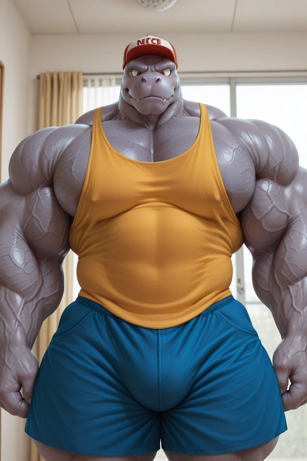 five Big muscle shark mans of different builds with big belly
