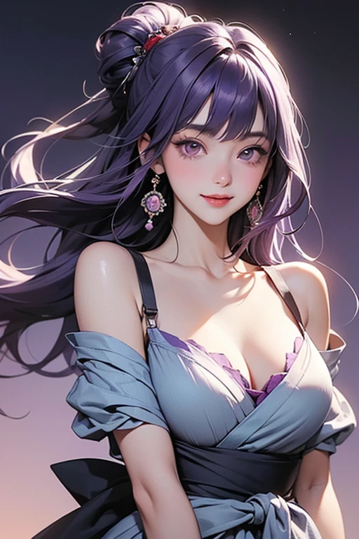 (best quality, 8k, 32k, masterpiece, UHD:1.2) 1girl, breasts, jewelry, purple_hair, dress, cleavage, solo, long_hair, hair_ornament, purple_dress, water, necklace, earrings, purple_eyes, looking_at_viewer, bracele, large_breasts, raiden_shogun, flower, hair_flower, waterfall, night, bangs, colors vivid and realistic, RAW photos, realistic photos, ultra-high quality 8k surreal photos, cool photos, (virtual lighting effects: 1.8), 10x pixels, magic effects (background): 1.8), super detailed, girl alone, wide original photo, 8k quality, super sharp, detailed and clear picture best