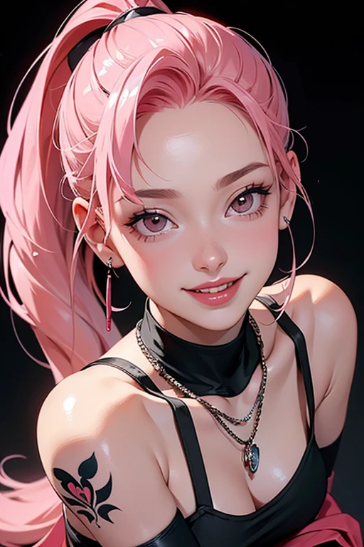 Pink Hair、The two of them intertwine、Ahegao、saliva液、saliva、saliva液糸引き、slimy、lingerie、Eyes are hearts、Earrings, Sticking out tongue、peace sign