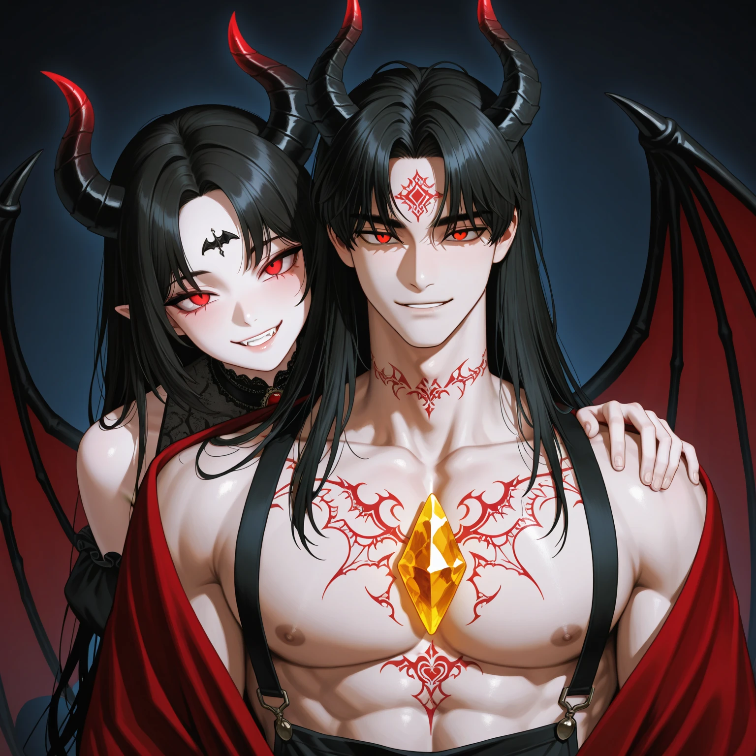 Naturaleza,( A muscular Asian man, guapo, Grande ) , Un perro, One of the strongest demons in the setting,, Arch-Nemesis, Arch Nemesis Dad, due to Parental Abandonment, Barbarian Longhair, Fitting for a notorious, musclebound demon, he has long black hair with multiple dark blue strands, Beware My Stinger Tail, Has a large, spiky tail that is usually hidden behind his wide frame, Evil Is Bigger, One of the most formidable antagonists and he is about twice the size of normal people, Family Theme Naming, Female Gaze, His entire torso is on full display, Four-Star Badass, Not only a very powerful demon in his own right, he also has a high ranking in the demon army, being one of their officers, Genius Bruiser, On top of being a muscle-bound fighter, he is also researching ways to combine demons with humans, Interspecies Romance, Ironically had a relationship with a female human, Irony, In spite of being one of the greatest threats to humanity from the demon side, he was in a relationship with a human and they even had an offspring, Hunk, He is practically a preponderant version of the best man, May–December Romance, Given the vastly different lifespans of humans and demons, his relationship with his lover falls under this, Missing Dad, he doesn't even know his father's name nor face, Mum Looks Like a Sister, Gender-Inverted Example, He could easily pass for Ezekiel's older brother, Also justified in that he is a demon and therefore doesn't have much to worry about aging,