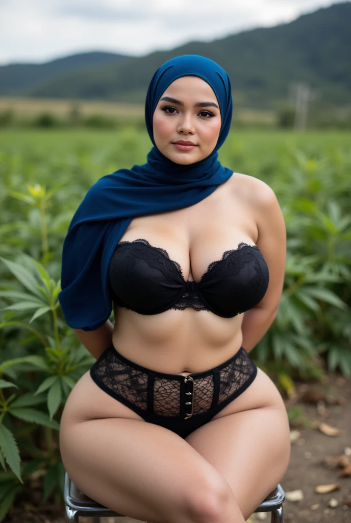 "Very angry facial reaction", "Hijab", Bbw chubby Fat bra & Legging Pants, Naked at forest, (Lingerie).