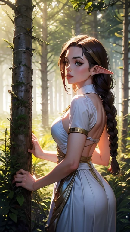 female elf, voluptuous, intricate, elegant, highly detailed, magnificently detailed accentuated big booty, wearing wet t-shirt and jean shorts, aboriginal woman, digital painting, artstation, concept art, smooth, sharp focus, illustration, art by artgerm and Greg Rutkowski and alphonse mucha, 32k, 