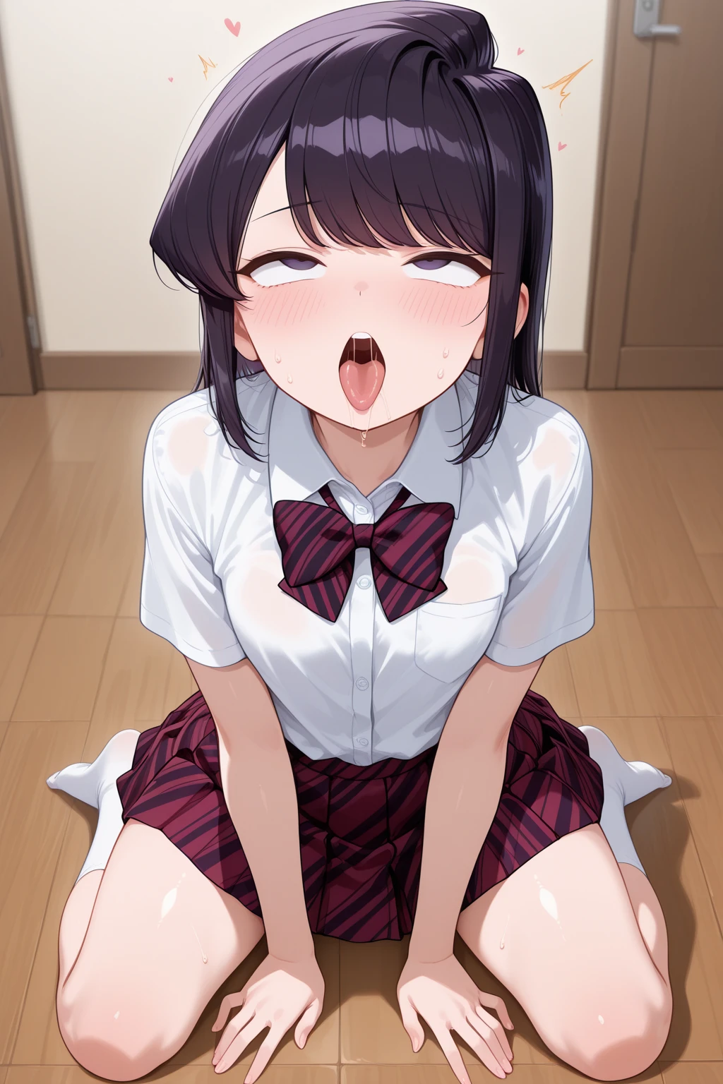 1 girl, foot fetish, Black hair, medium length hair, Blushing cheeks, crying face, No underwear, sleeveless shirt, show vagina, Clenching teeth and feeling pain, vaginal sex, 