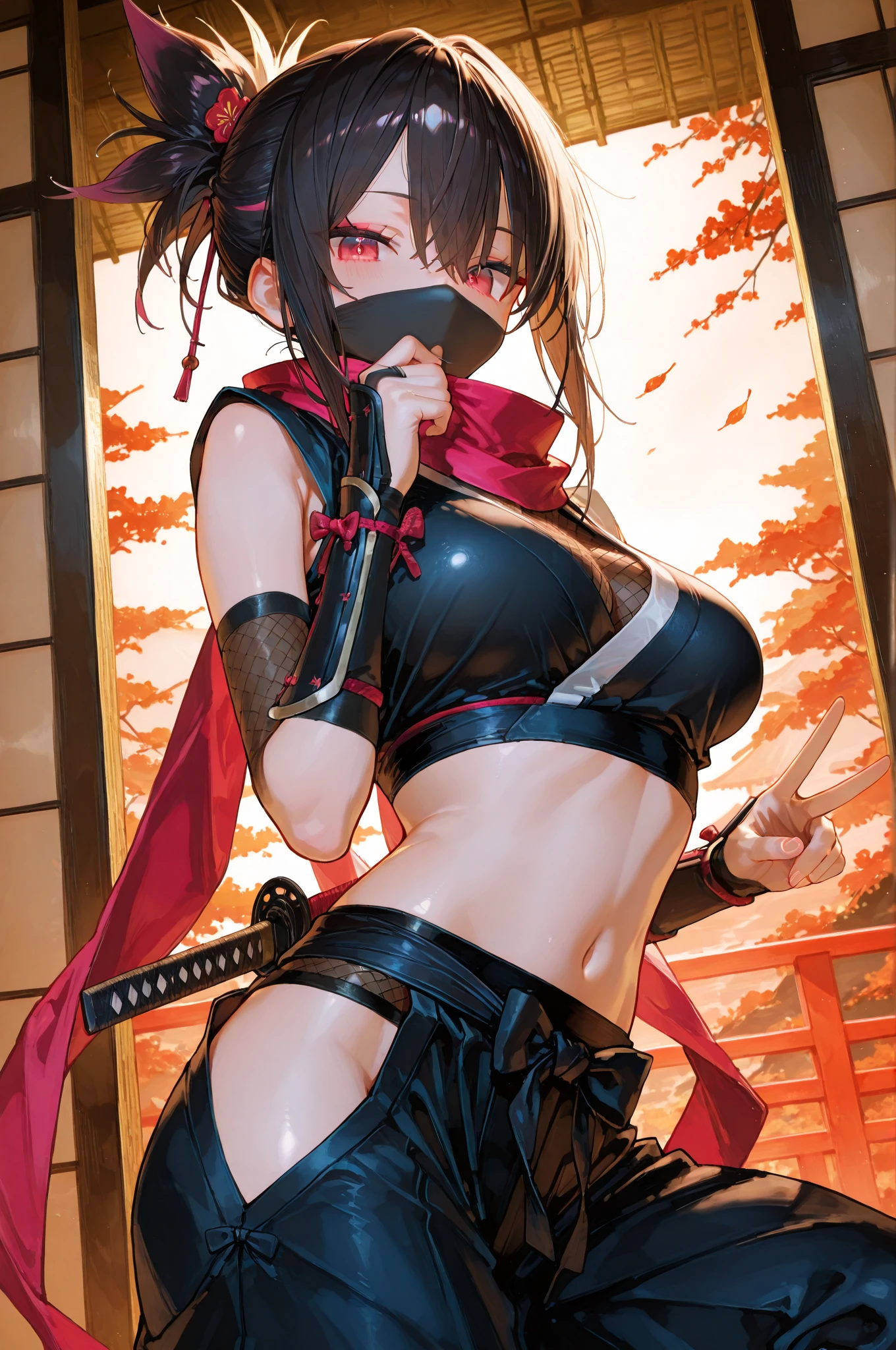 Japanese demon girl with tiny panties and ripped top, crazy face, sarcastic smile, punk hair, mohawk hair, colored hair, slim and well-defined body, Waist slender, nude belly, coxas nuas, Dirty laundry, world after apocalypse, wasteland, sexly, pose de atitude, Create a cool character for a gacha game based on the game Zenless Zone Zero, female character in devil clothes in warm colors, S-level fire elemental character, devil horns and tail, beautiful and cute face, nymph body, lolly, haughty, devilish smile, wielding a serrated sword, pose de atitude, aggressive movements, Shark teeth