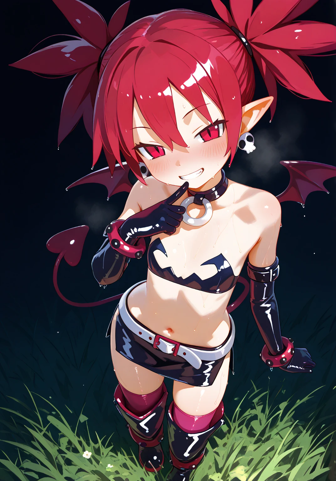 girl, goblin warrior, Evil look, sexy, Small breasts, Swinging a Sword, Demon Armor, Face Paint, Body Paint, Red glowing eyes, Combat Stance, Vibrant appearance, Creative Action, Imaginative, Sensual, Voluntary, Highest quality, Skin Texture, Intricate details, (Cinema Lighting), RAW Photos, 8K
