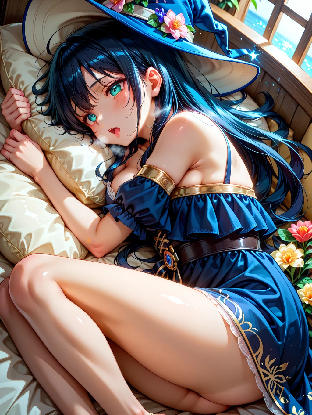 (((completely naked body)))、anime style. girl. world of swords and magic. Angel.  big breasts. Lie down and open your crotch. Sleep with your legs wide open.