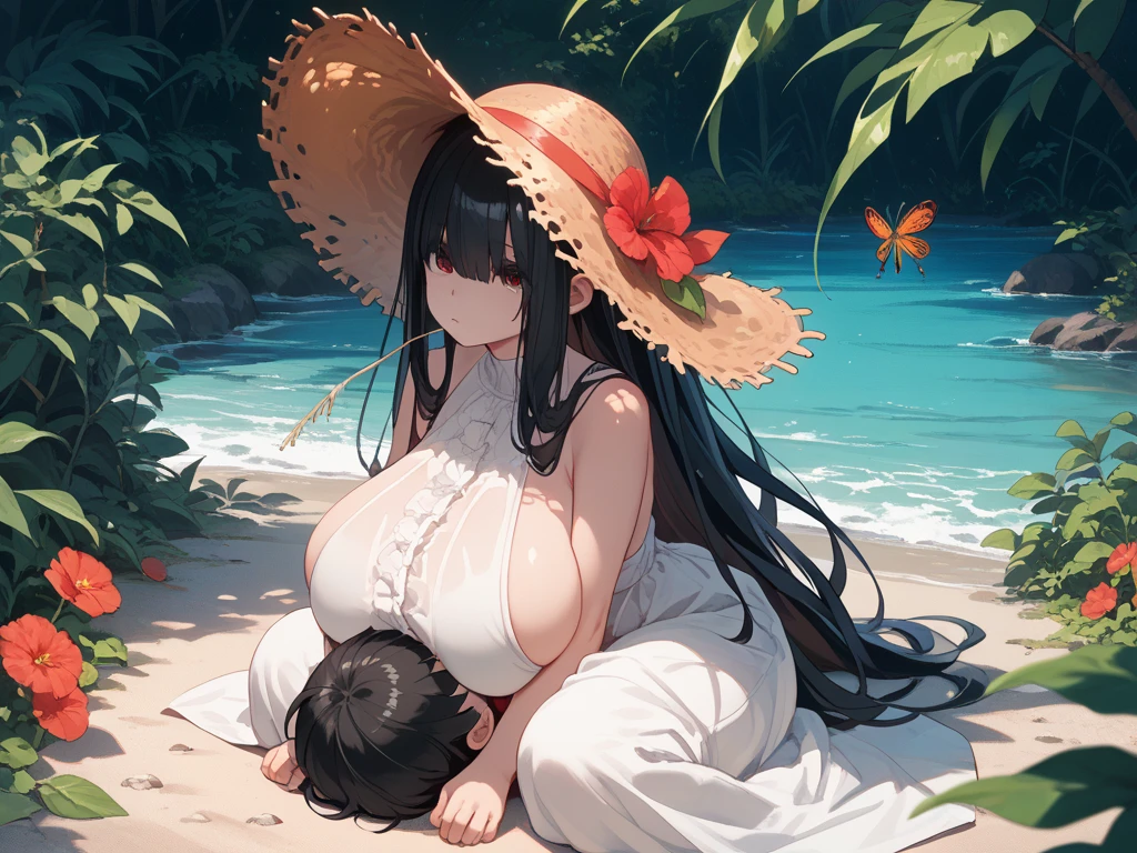 2 Girls，seaside、Dress，Long hair，Huge breasts，Pregnant