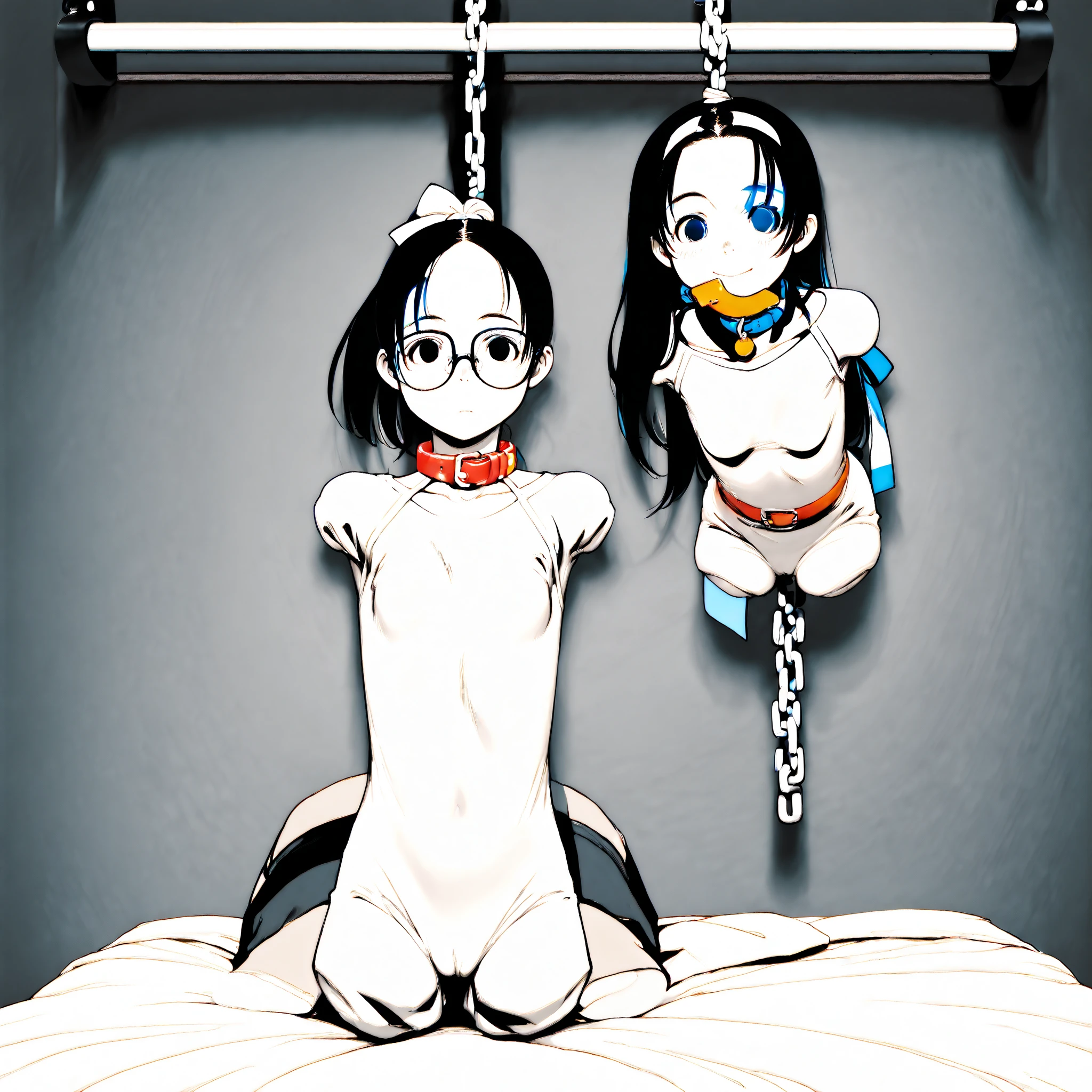Cute young girl partially undressed Small breasts Her legs are spread and her uterus, throat and tentacles are violating her An erect and exposed clitoris Random hairstyle Japanese Plump areola Big nipples Sexual climax: Arched back