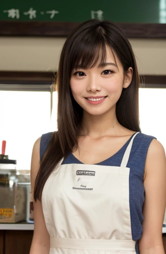 (Highest quality: 1.5), (Realistic: 1.5), (1 person: 1.5), Very detailed, High resolution, 8k,Natural color lips, Cute Smile, Japanese women, 20-year-old girl, Beautiful and elegant features, Perfect and beautiful face, Balanced big eyes, Beautiful and elegant features, Natural double eyelids, Natural Bangs, Beautiful thin nose, Beautiful Skin, Medium Bob Hair , Natural Bangs , Perfect and beautiful face, Slim face and figure, (Looking at the camera with a sweet smile), Bright lighting, Professional Lighting, Forward lighting, Beautiful feet: 1.2, Smooth Skin, Slender body, Slim waistline, slim thin thighs, Cleavage, Detailed clothing, (Short sleeve dress shirt:1.5), (Pleated skirt:1.5), Checkered Pleated Micro Mini Skirt, Short sleeve dress shirt, apron, Cleavage, Stand up and look here, Standing posture,膝まで見えるStanding posture, kitchen, Cooking, apron姿