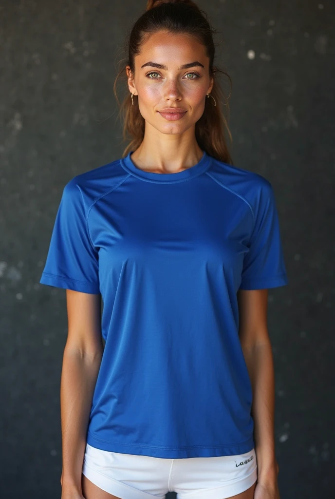 Create a women's sports t-shirt in blue and light blue