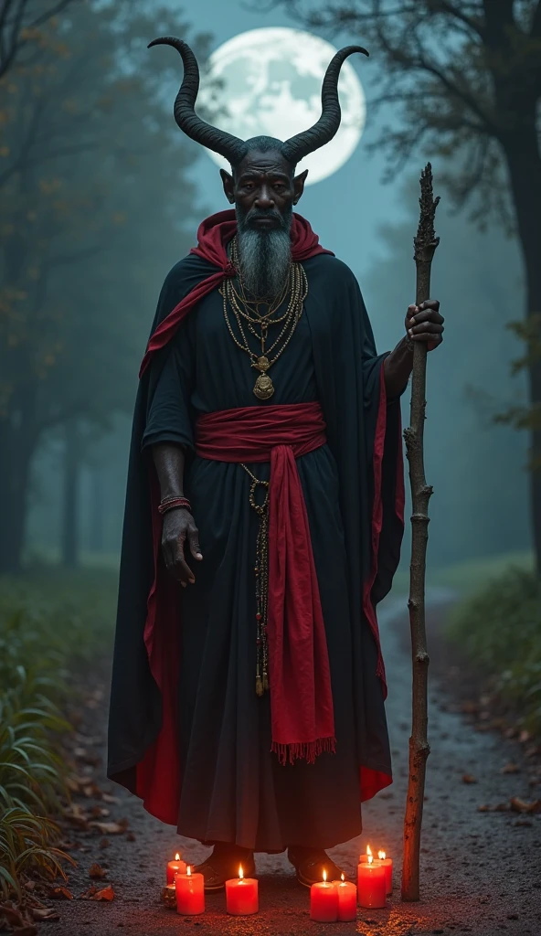 Create a realistic scary looking person holding spear dressed in traditional style logo that says kedewa