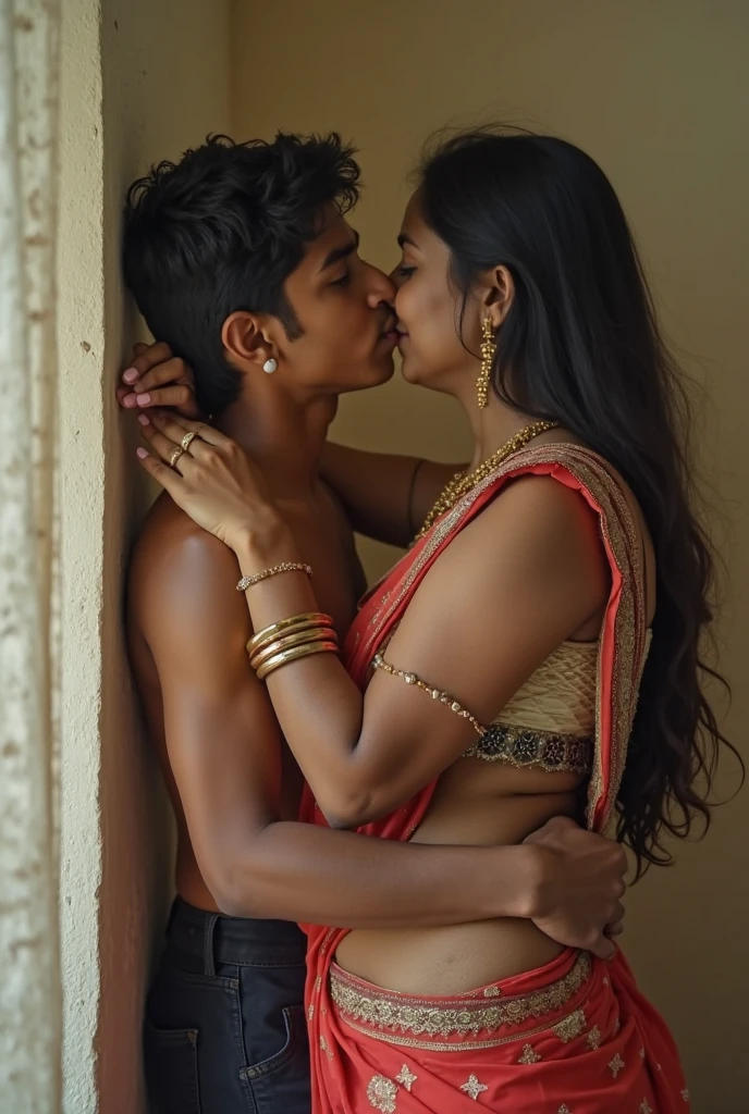 School Boy kissing  hot chubby woman ass while fuck her she naked in saree. Milf aunty was erotic saree naked ass. Chubby ass. Boy young, rubbing ass' large breasts.