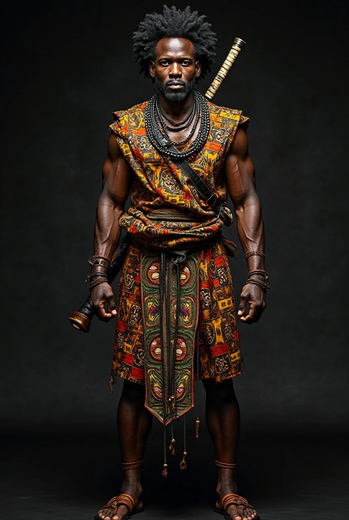 fully covered african masai warrior in a fur and bone and spear, 1man standing,(full body:1.5), hero pose,exaggerated proportions, intricate character design, sense of nostalgia, exaggerated features, memorable look, consistent, coherent, captivating, (clear eyes:1.2), (highly detailled eyes:1.2), highly detailled hands, detailled floor, textured socle, dusty ground, intricate shoes, master piece, intricate, master piece, intricate, (simple background, black background:1.5), rim lighting, dimlight,"detailed skin texture, highly detailled fabrics, precise linen, precise bump textures, absurd res textures, high glossy, perfect reflection, intricate surfaces, subsurface scattering, ambiant occlusion, subtle scratchs, imperfections, soft shadow, insane detail, detailled stitches and sews, intricate leather"