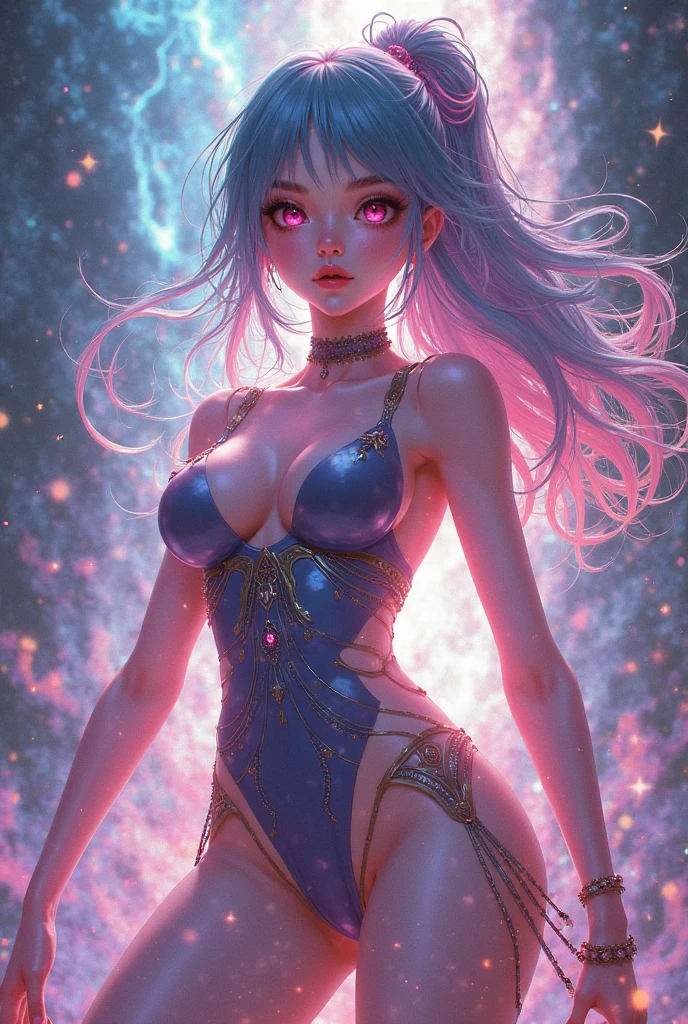 (best quality,4k, highres, masterpiece:1.2), ultra-detailed, (realistic, photorealistic, photo-realistic:1.37), vivid colors, physically-based rendering, HDR,UHD, extreme detail description, studio lighting, bokeh, sharp focus, professional, portraits, beautiful young Japanese woman, Ryo, soft, silky wavy purple hair, mesmerizing violet eyes, plump, kissable lips,essence of beauty, kemono with flowers blooming patterns opened up, no belt, pink bikini, top-notch figure, big bouncing breasts, running on the sandy beach, playful smile, carefree laughter, joyful expression, companion by her side, girlfriend, holding hands, matching pink bikinis, carefree laughter, gentle sea breeze, warm sunlight, golden sand beneath their feet, crystal clear ocean, splashing waves, happiness, , summer escape, unforgettable memories. Naked people in background