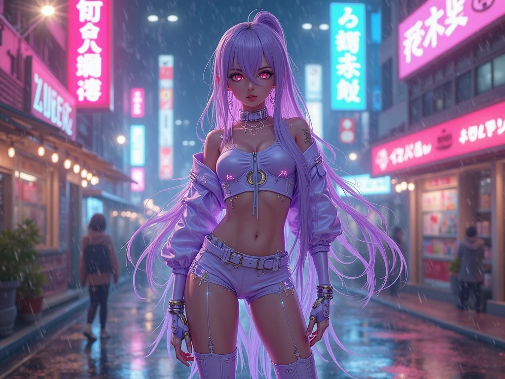 cute cartoon girl,(((1girl))),((extremely cute cartoon girl with liquid paint hair)),

(large breasts:1.4),(((very long hair,absurdly long hair,hair down to the waist,liquid paint hair:1.1,neon purple hair|neon pink hair|neon blue hair|neon aqua hair|purple hair|fuchsia hair|fluorescent blue hair|amethyst hair|neon hair|bright pink hair :1.5,bright hair: 1.3,hair made of paint and defies gravity,thick flowing,paint splatter:1.3,shiny hair: 1.3,vibrant colored hair))),((heterochromia:1.5, (purple_eye and pink_eye))),intricate eyes,beautiful detailed eyes,symmetrical eyes,((fat)),(((lustrous skin:1.5,bright skin: 1.5,skin tanned,shiny skin,very shiny skin,shiny body,plastic glitter skin,exaggerated shiny skin,illuminated skin,wet legs))),(spider lower abdomen,narrow waist,wide hip,athletic body,inflated legs, thick thighs,detailed body,(detailed face)),

cute,slutty,seductive,erotic,(nsfw)

(((liquid paint clothes,clothes made of liquid paint,body paint))),underboob,with liquid paint micro clothes,body paint,dripping paint,liquid pain tiny thong,bare legs,((wet liquid paint clothes,detailed outfit,detailed liquid paint clothes)),

(dynamic pose:1.0),solo focus,embarrassed,(centered,scale to fit dimensions,Rule of thirds),

cyberpunk city by the ocean at night, with bright neon signs and dark stormy clouds and puddles, scenery:1.25,nighttime, starry night, cosmos,Very dark night that makes the neon lights stand out, very bright neon lights,nighttime, starry night, cosmos,

artistic photography,(photography taken by sldr),highres, sharp focus,(ultra detailed, extremely detailed), (photorealistic artwork:1.37),(extremely detailed CG unity 8k wallpaper),((synthwave background theme)),(((vibrant colors))),intricate,(intricate background),(masterpiece),(best quality),perfect rendered face,perfect face details,realistic face,photo realistic,analog style,((intricate detail)),(((realism))),