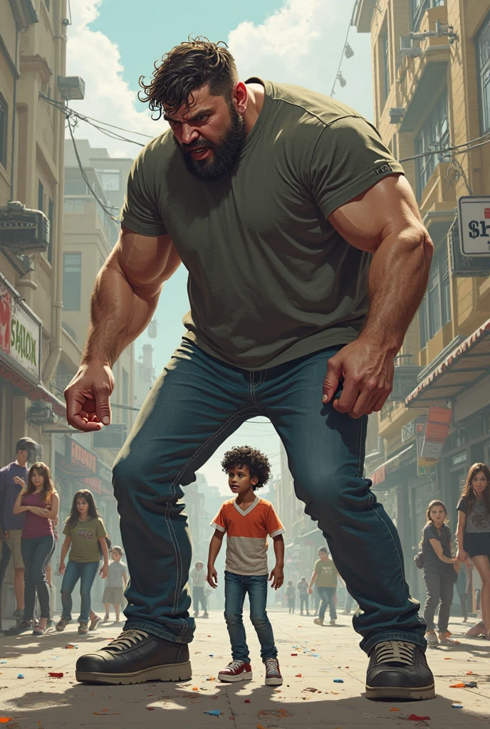 Small girl being defeated by big man with shirt