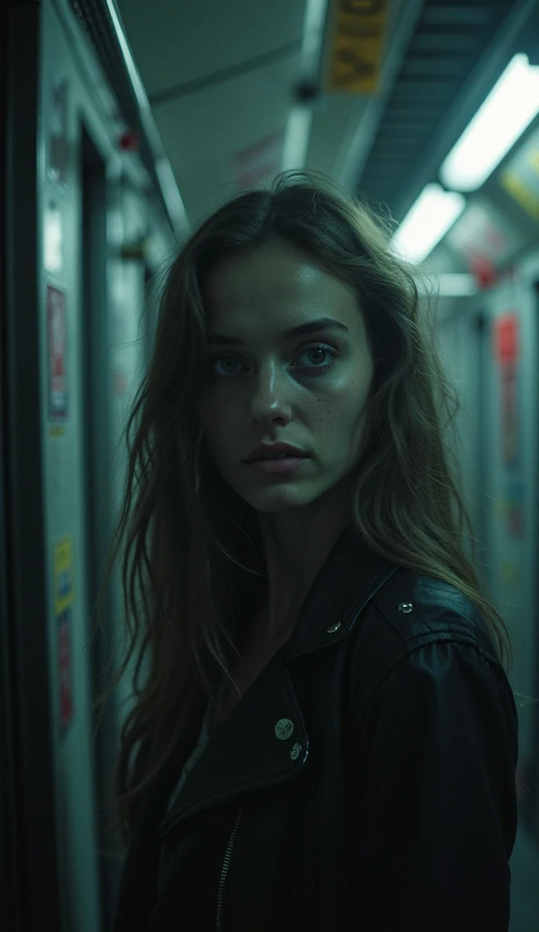woman standing in a subway in a neon lights in a subway car, neon and cinematic lighting, cinematic neon lighting, cinematic and dramatic neon light, high neon lights, red lights,  neon lights, by Emma Andijewska, neon lighting, atmospheric neon lighting, neon lighting on their faces, style of suspiria and neon demon,  neon light, long exposure
