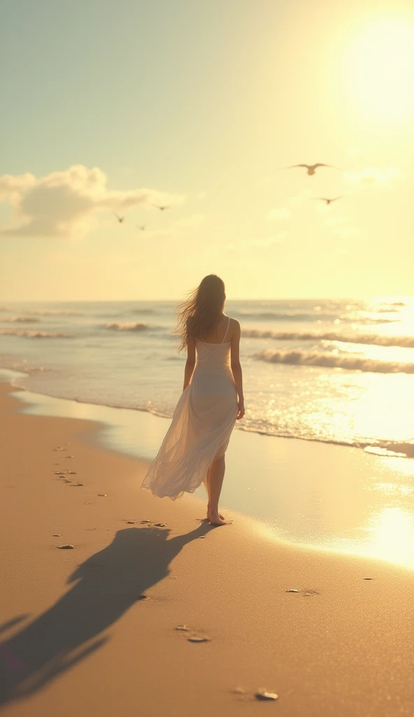 Beautiful woman walking on the seaside