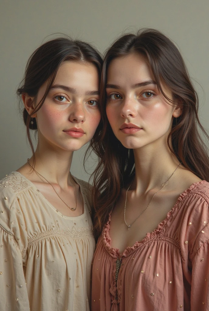 3heads, three headed girl, (a 10 year old girl and a 30 year old woman:1.5)