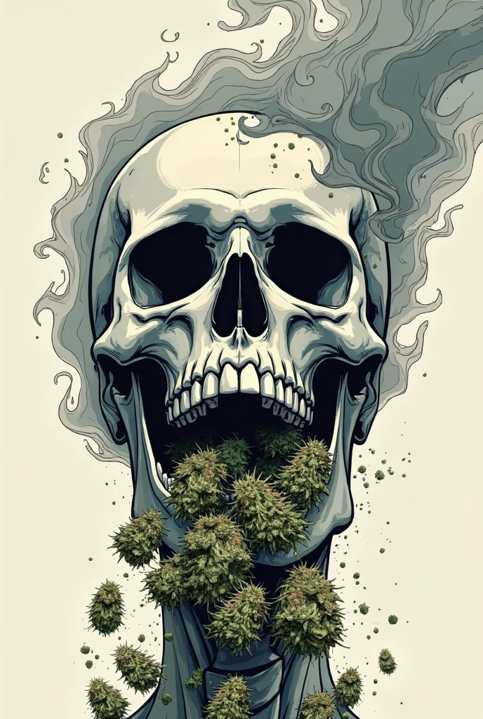 Team Theme: Addiction to drugs, alcohol, and weed
Logo Concept: A skull smoking weed
Design Elements:
Skull: The central element of the logo should be a skull, representing a hardcore, edgy, and intense theme.
Smoking Weed: The skull should be depicted smoking weed, with visible smoke swirling around.
Cigarette: Incorporate a cigarette in the other side of the skull's mouth, with smoke blending with the weed smoke.
Drug References:
Pills: Include scattered pills around the skull or integrated into the background.
Syringes: Position syringes to form crossbones behind the skull or incorporate them into the overall design.
Powder Lines: Subtle lines representing drug powder could be integrated along the edges or background.
Alcohol References:
Bottles: Add broken bottles or bottles pouring liquid around the skull.
Caps: Bottle caps can be used as design elements or incorporated into the skull's eyes.
Cannabis Leaves: Include cannabis leaves subtly in the design, either in the background or intertwined with other elements.
Typography: Bold, gritty, and slightly distressed fonts should be used for the team name and player names if included.
Mood and Tone: The overall mood should be rebellious, gritty, and bold, reflecting the intense and sometimes destructive nature of addiction.
Additional Notes: Ensure the design is edgy and provocative but remains respectful and avoids glamorizing addiction. The logo should be memorable and instantly recognizable.
Deliverables:
High-resolution logo file in multiple formats (PNG, JPEG, SVG)
A monochrome version of the logo
A brief description of the design elements and their significance