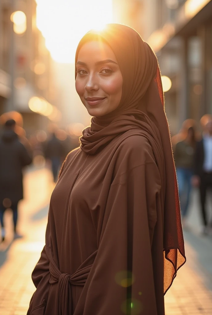 masterpiece, best quality, highly detailed, hyperrealistic, photorealistic:1.1, beautiful 20s French model, terrace, beach, cafe, at sunset,
polite blouse: 1,2, sitting, very detailed face, black hijab, blowing in the wind, pale skin, sweet smile, cup of hot chocolate.