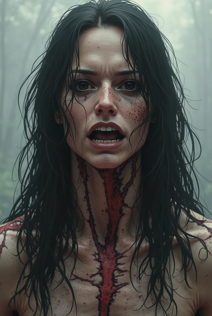 official art, unity 8k wallpaper, Super detailed, beautiful, beautiful, masterpiece, highest quality, brown hair, mononoke inspired, Switzerland, Switzerland on artstation pixiv, Switzerland on pixiv artstation, mononoke,(Blood on the mouth:1.4), Blur 